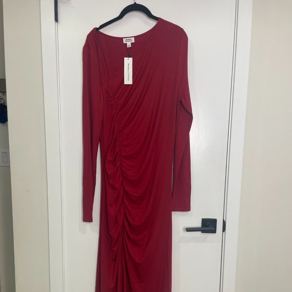 The Drop Women's Rhubarb Ruched Front Asymmetric Neck Maxi